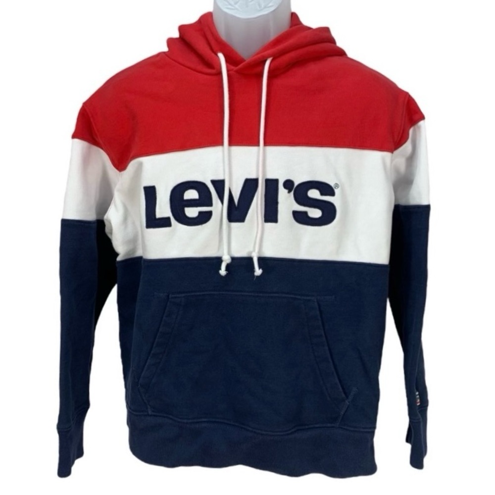 Levi’s Women’s Large Hoodie Red White Blue‎ Colorblock Logo Pullover